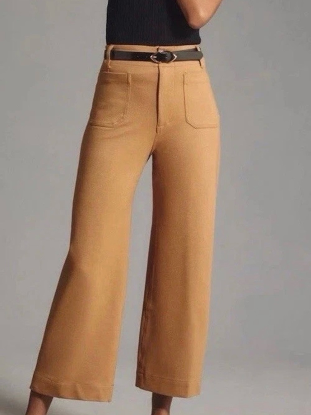 Maeve Wide-Leg High-Rise Pants in Camel Brown